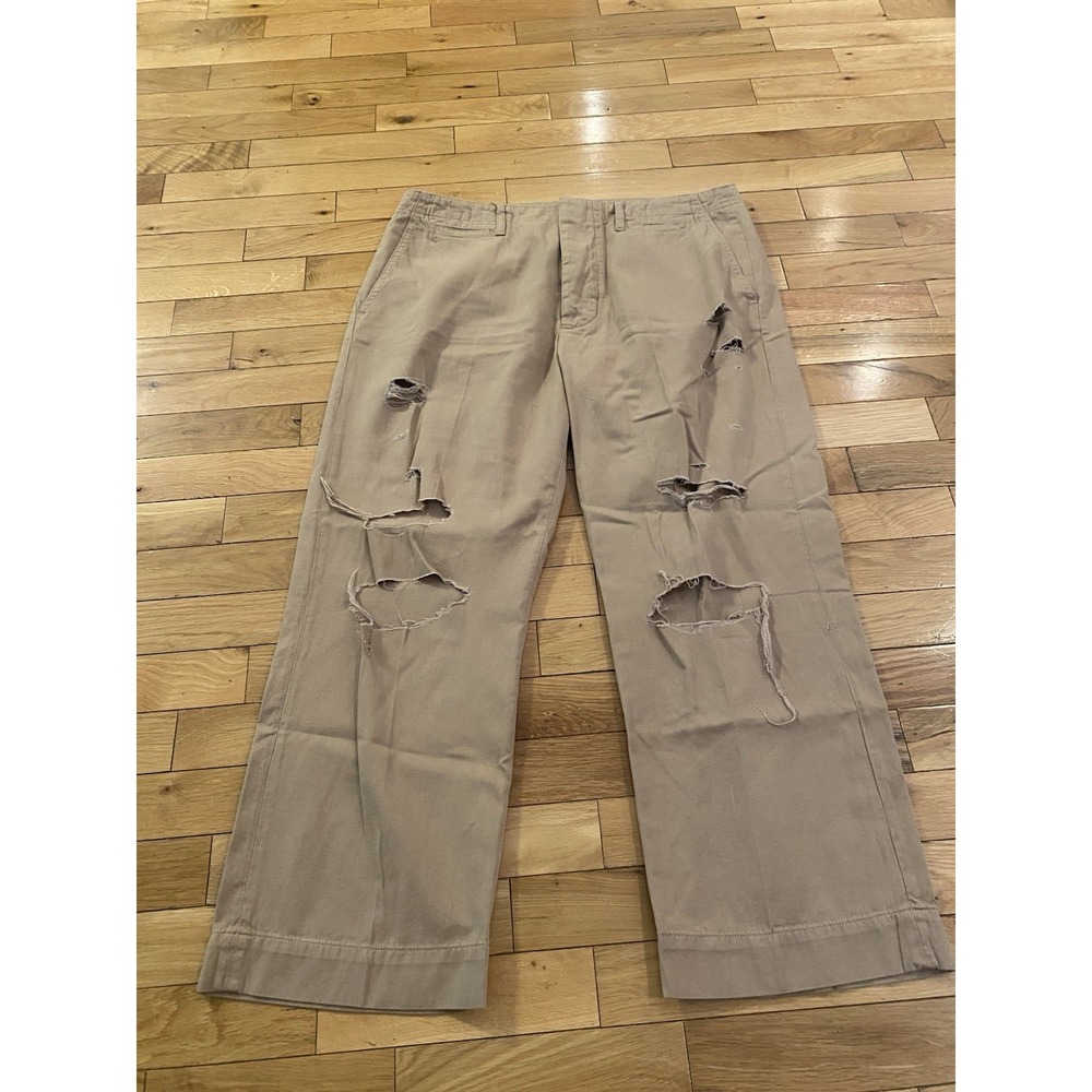 FRAME Women's Wide Leg Pants Size 30 Chino‎ Tan Khaki Distressed Ripped Casual